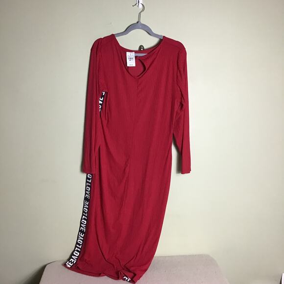 Ashley Stewart Dress Sz. 14/16 NWT Red Ribbed Midi Stretch Long/SL - Picture 6 of 10